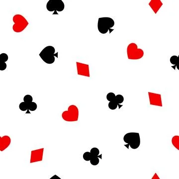 Playing Card Symbols seamless pattern. Isolated on white background. Casino.. Stock Illustration