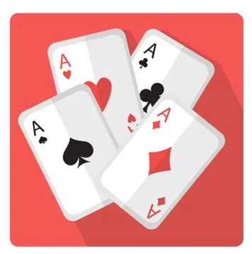 Playing cards with aces icon flat style with long shadows, isolated on whit.. Stock Illustration
