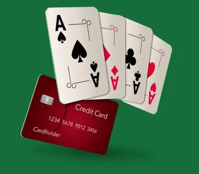Playing cards, all aces, appear with a credit card in this image. Stock Illustration