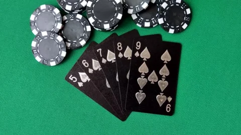 Playing cards and chips on a green cloth, a gambling game of poker. Cards and ch Stock Footage 332268021