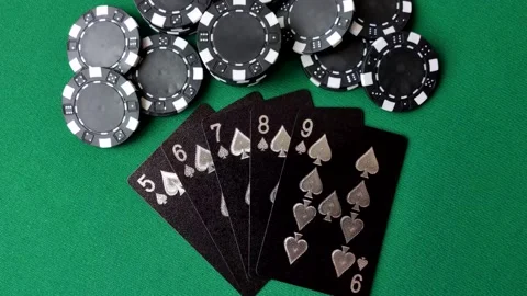 Playing cards and chips on a green cloth, a gambling game of poker. Cards and ch Stock Footage 332268027