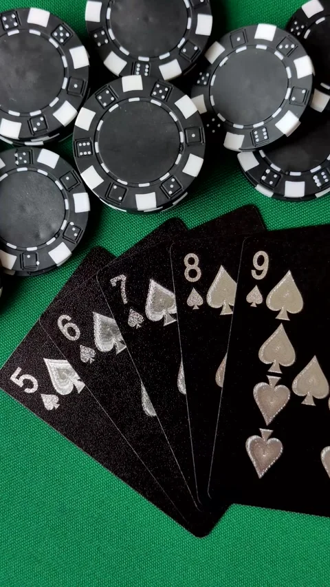 Playing cards and chips on a green cloth, a gambling game of poker. Cards and ch Stock Footage 332268044