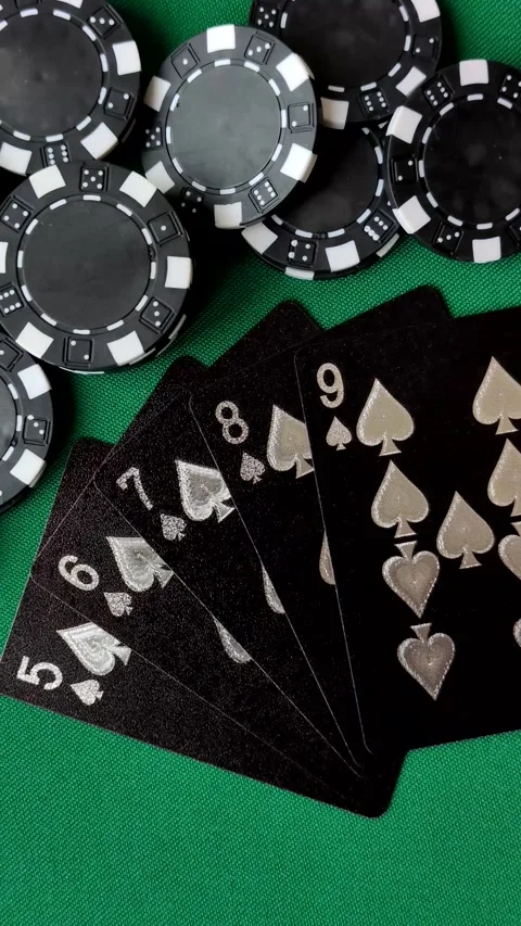 Playing cards and chips on a green cloth, a gambling game of poker. Cards and ch Stock Footage 332268047