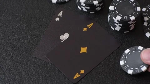 Playing cards and chips on a table, a gambling game of blackjack or baccarat. Ca Video stock 331950524