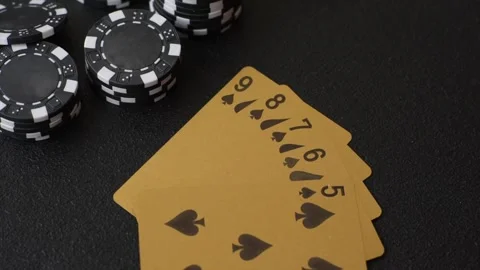 Playing cards and chips on a table, a gambling game of poker. Cards and chips Vidéo 331950570
