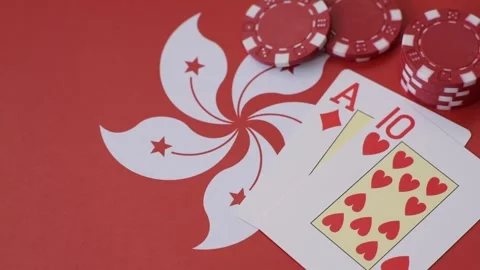 Playing cards and chips on a table, a gambling game of blackjack or baccarat. Ca Video stock 332122803
