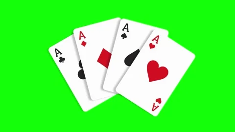 Playing cards animated four aces revealing and fanning out 4k green screen Stock Footage 345856371