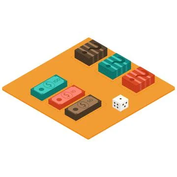 Playing cards for a board game in isometry. Isometric dollars bundles. Playing Illustrazione stock