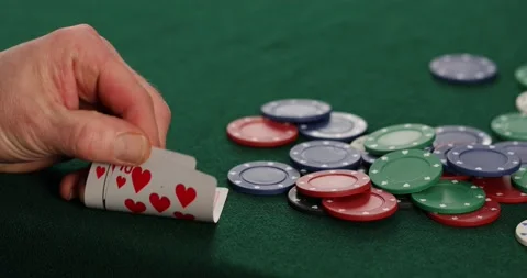 Playing cards in a casino, raising bets with chips. Success and victory. Poker Stock Footage 171816853