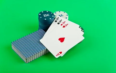 Playing cards with chips Stock Photos
