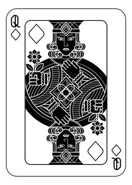 Playing Cards Deck Pack Queen Of Diamonds Design Stock Illustration