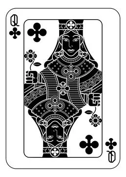 Playing Cards Deck Pack Queen Of Clubs Card Design Stock Illustration
