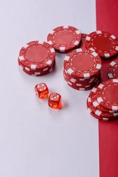 Playing cards, dice and chips on a table, a gambling game of blackjack. Car.. Stock Photos