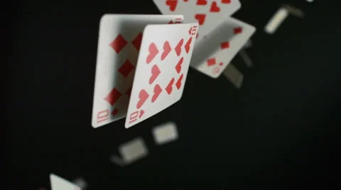 Playing cards falling on black background, Slow Motion Stock Footage 25389096
