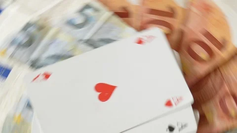 Playing cards Four aces and euro banknotes, swirl, circle, rondelle, movement Stock Footage 125619224