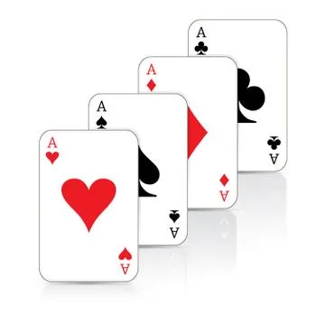 Playing cards - game objects - four aces poker, vector illustration. Stock Illustration