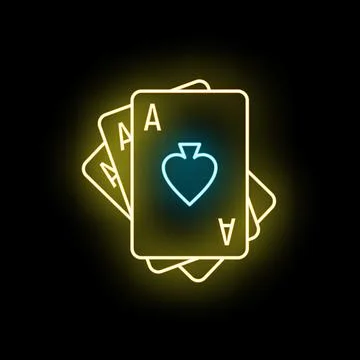 Playing cards glowing neon light on black background Stock Illustration