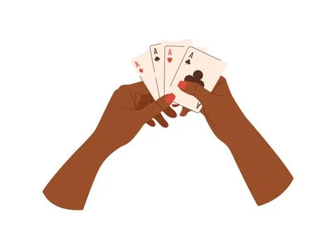 Playing cards in hand flat illustration. Omaha poker game. Poker black-skin.. Stock Illustration
