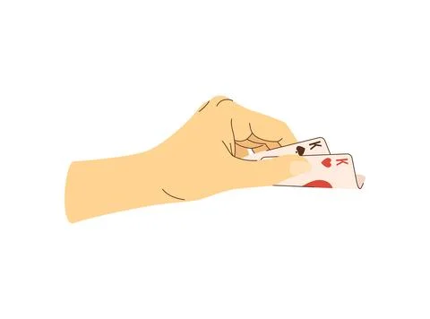 Playing cards in hand flat illustration. Texas holdem game. Poker player. Vec Stock Illustration