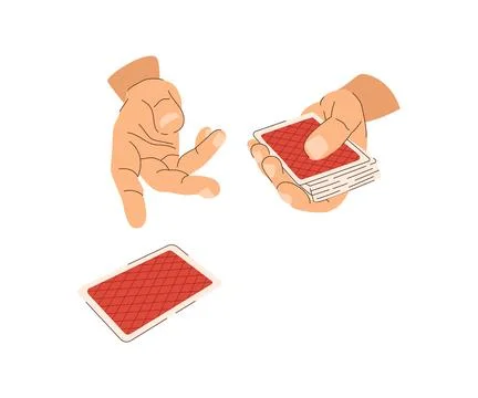 Playing cards in hands flat illustration. The croupier deals cards to the p.. Stock Illustration