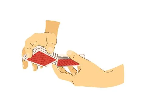 Playing cards in hands flat illustration. Card shuffling. Croupier in casino. Stock Illustration