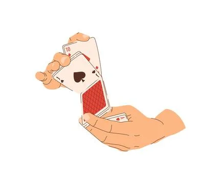 Playing cards in hands flat illustration. Card tricks. Croupier in casino.. V Stock Illustration