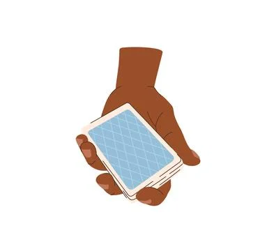 Playing cards in hands with red nails flat illustration. Card shuffling and.. Stock Illustration