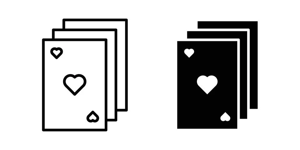 Playing cards icon thin line and clipart style vector set Stock Illustration