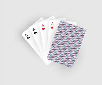 Playing cards illustration. Vector five cards with four aces isolated on gray. Illustrazione stock