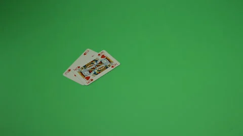 Playing Cards King Two of Hearts on Green screen Chroma key pt3 of 8 Stock Footage 240265684