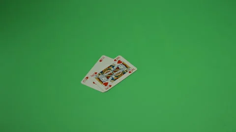 Playing Cards King Two of Hearts on Green screen Chroma key pt4 of 8 Stock Footage 240266408