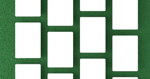 Playing cards mockup, deck of playing cards on green casino carpet. 3D rendering Stock Illustration