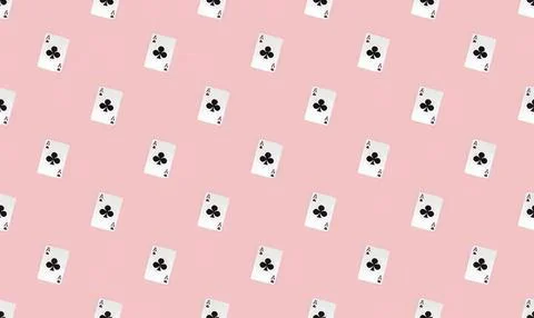 Playing cards pattern on pink background 库存插图