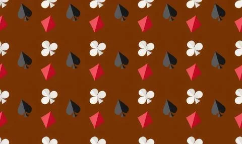 Playing cards pattern with spades hearts diamonds clubs on brown background Stock Illustration