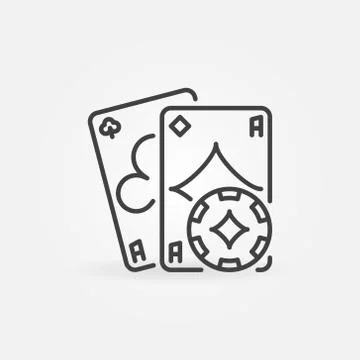 Playing Cards with Poker Chip vector icon in outline style Stock Illustration