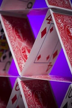 Playing cards stacked in a pyramid shape Foto stock