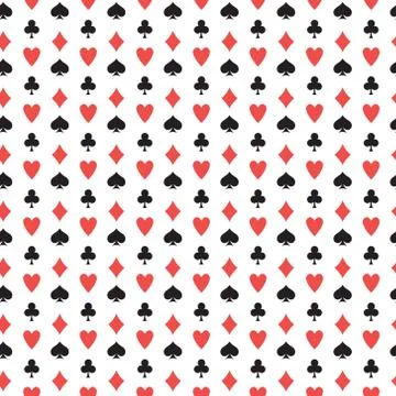 Playing cards suits seamless pattern. diamonds, clubs, hearts, spades repeating Stock Illustration