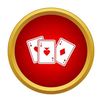 Playing cards with three aces in red circle icon Stock Illustration