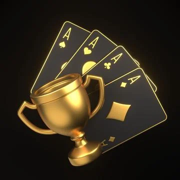 Playing cards with trophy cup on a black background Stock Illustration