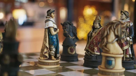 Playing Chess, Check Mate King By Horse beautiful Marble Chess Board and Figures 스톡 동영상 118553435
