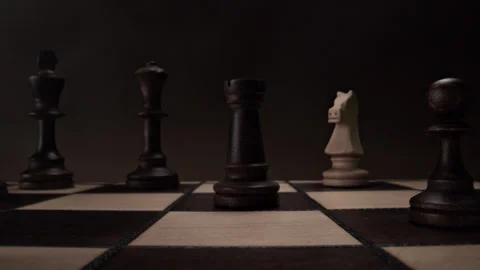 Playing Chess: Chessboard with White Bishop and Black Rook Moving in Slow Motion Stock Footage 197320980