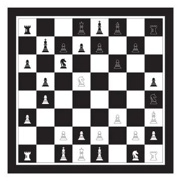 Playing Chess Game With Black &amp; White Chess Board. Chess Figures King Queen Stock Illustration