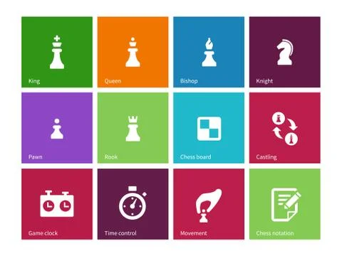 Playing chess icons on color background Иллюстрация