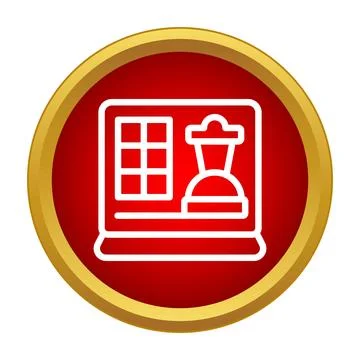 Playing chess online on laptop screen icon Stock Illustration
