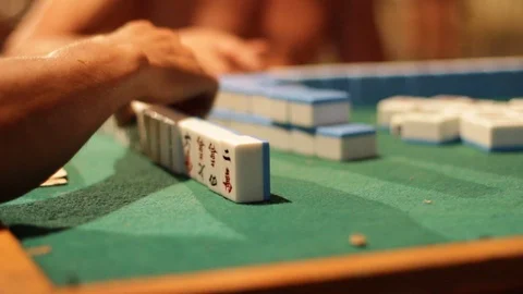 Playing Chinese Mahjong Stock Footage 120678925
