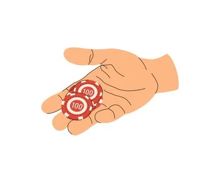 Playing chips in hands flat illustration. Poker game, roulette, blackjack. .. Stock Illustration