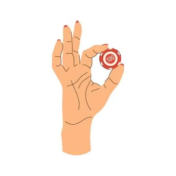 Playing chips in hands flat illustration. Poker game, roulette, blackjack. Wo Stock Illustration