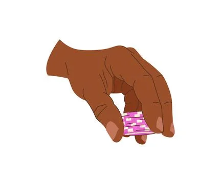 Playing chips in hands flat illustration. Bet in the game. Black-skinned pl.. Stock Illustration