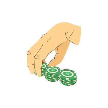 Playing chips in hands flat illustration. Bet in the game. Player in casino.. Stock Illustration
