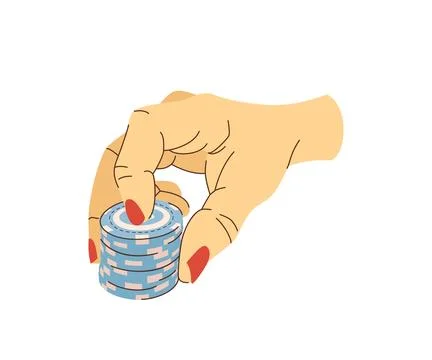 Playing chips in hands flat illustration. Bet in the game. Woman player in .. Stock Illustration